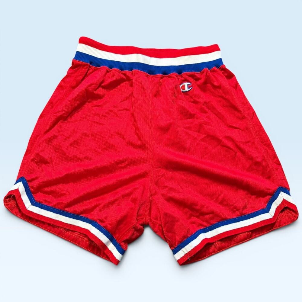 Vintage Champion Shorts Mens 36 Red 5 Inseam Mesh Pro Cut Basketball USA 76ers